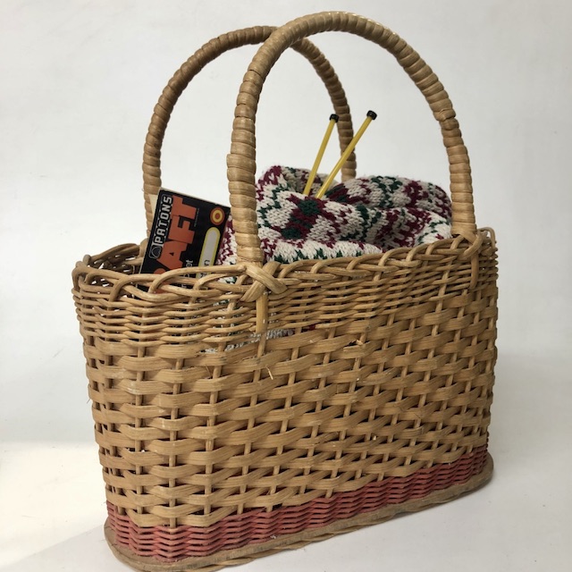 KNITTING BASKET, Wicket Basket w Handles & Knitting Props